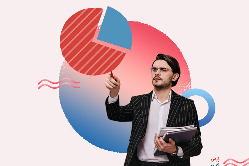 مدیر آقا در حال برنامه ریزی برای رشد و بررسی آمار نفوذ برند در بازار